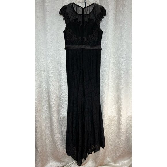 Vintage Starzz Size 10 Black Lace Evening Gown Sheer Embroidered Overlay Satin - Picture 4 of 12